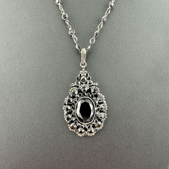 Monet Jewelry - Vintage Monet Necklace Black Pendant Silver Tone Chain Goth Emo Regency Coquette